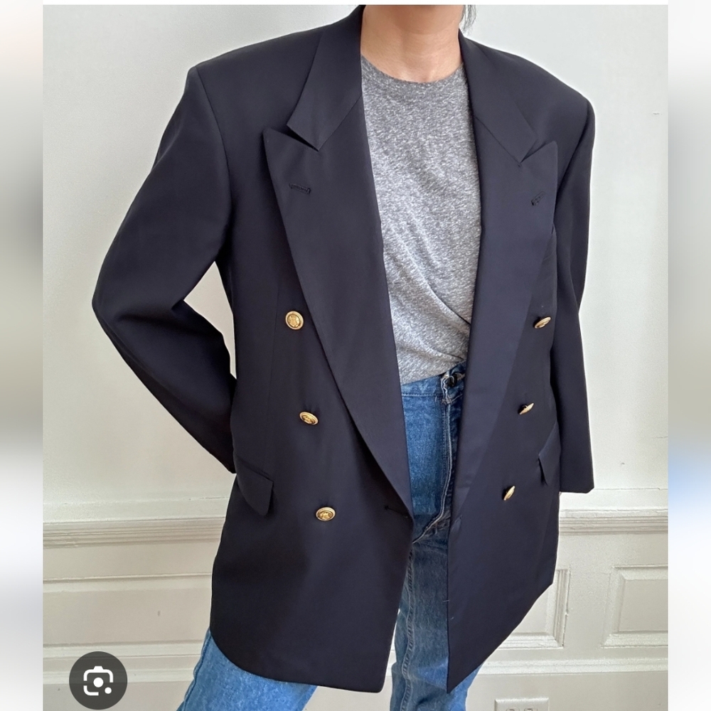 Aquascutum London Black Double-Breasted Blazer with Gold Buttons